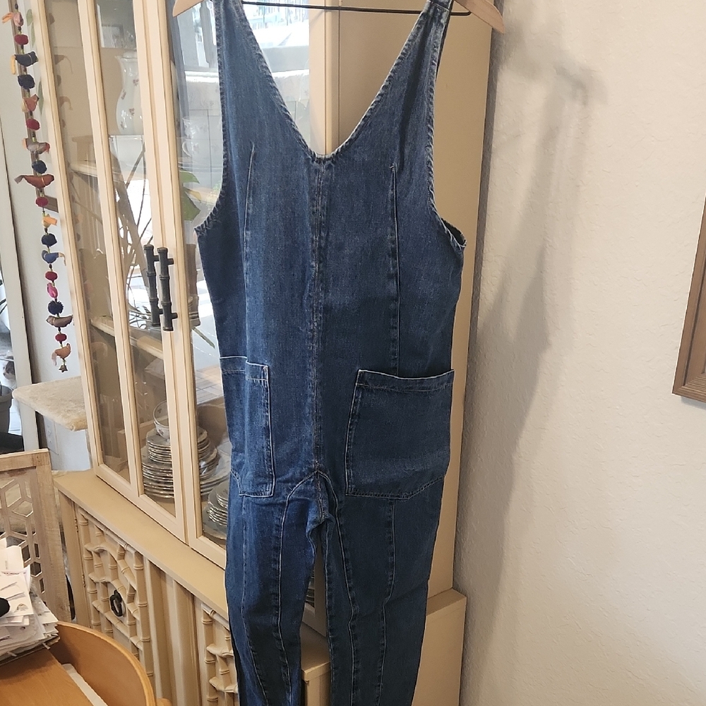 Free People Blue Denim Overalls
